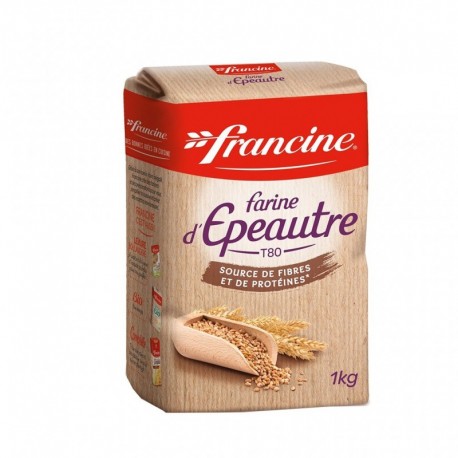 Francine Farine d’Épeautre T80 Source de Fibres et de Protéines T80 1Kg (lot de 8)