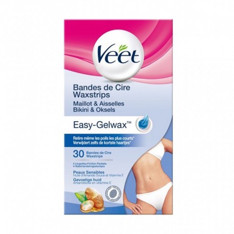 Veet Bandes de Cire Maillot & Aisselles Easy-Gelwax Peaux Sensibles par 30 Bandes de Cire (lot de 2)