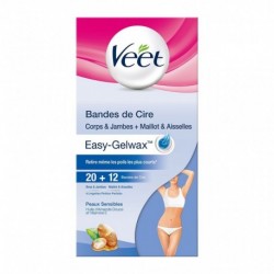 Veet Bandes de Cire Corps & Jambs + Maillot & Aisselles Easy Strip Peaux Sensibles (lot de 2)
