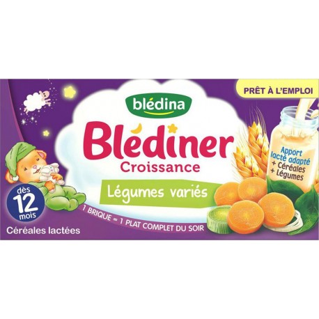 Blédina Blédiner Croissance Légumes Variés Céréales Lactées (dès 12 mois) par 2 briques de 250ml (lot de 6 soit 12 briques)