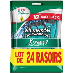 Wilkinson Rasoir jetable Xtrême 3 Pure Sensitive MAXI PACK 2x12 (lot de 24 rasoirs) paquet 12 - maxi pack