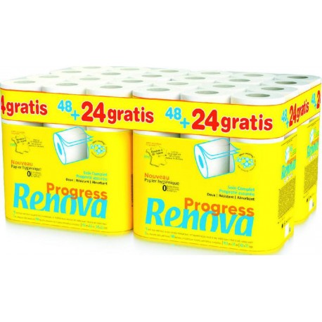 Renova Papier toilette Progress x72 48+24 offerts (lot de 72 rouleaux)