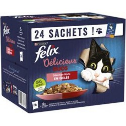 Felix Délicieux Duos en Gelée Selection mixte Viande Poisson 24x85g 2.04Kg