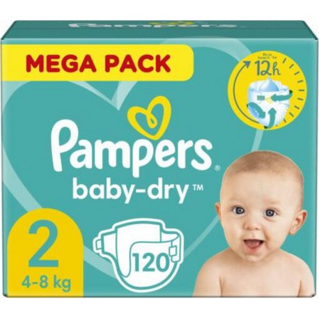 Pampers Couches Baby dry T2 4-8Kg MEGA PACK x120