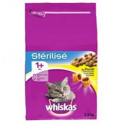 Whiskas Croquettes Chats Stérilisés 1+An au Poulet 3,6Kg