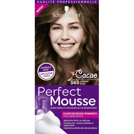 Schwarzkopf - Perfect Mousse - Coloration Permanente Cheveux Sans Ammoniaque - Châtain Doré 565 - Etui 35ml boîte
