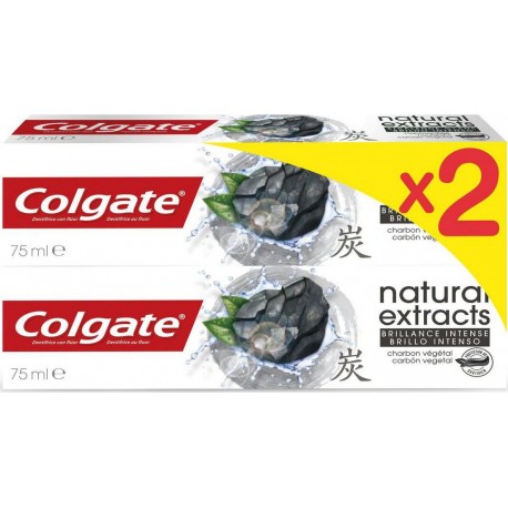 COLGATE Dentifrice Natural extracts au charbon végétal 2x75ml x2 tubes 75ml