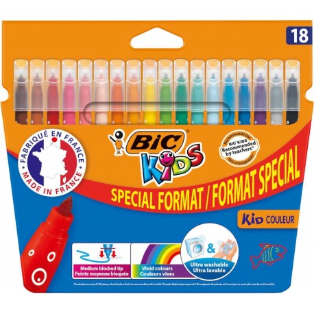 BIC KIDS KID COULEUR 100PP FEUTRE DE COLORIAGE POCHETTE CARTON BROCHABLE FEUTRE 18CT 1CT LAVABLE MEDIUM OGIVE