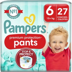 PAMPERS Couches-Culottes Premium Protection Taille 6 15Kg+ x27