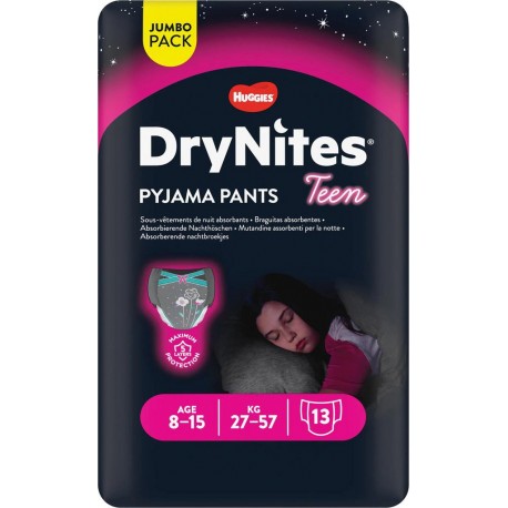 HUGGIES DRY NITES TEEN TRAINING PANTS 16CT 27-57Kg EXTRA LARGE FILLE