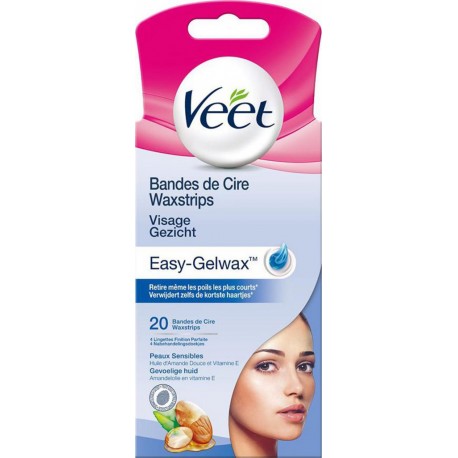 Veet Bandes de Cire Visage Easy-Gelwax Peaux Sensibles par 20 Bandes de Cire (lot de 2)