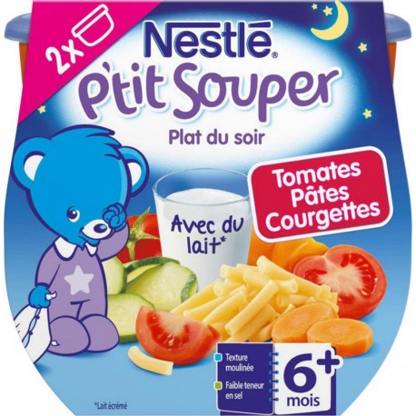 Nestlé P’tit Souper Plat du Soir Tomates Pâtes Courgettes (+6 mois) par 2 pots de 200g (lot de 6 soit 12 pots)