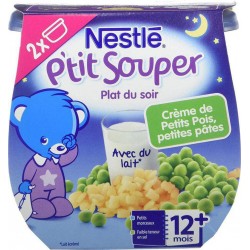 Nestlé P’tit Souper Plat du Soir Crème de Petits Pois Petites Pâtes (+12 mois) par 2 pots de 200g (lot de 6 soit 12 pots)