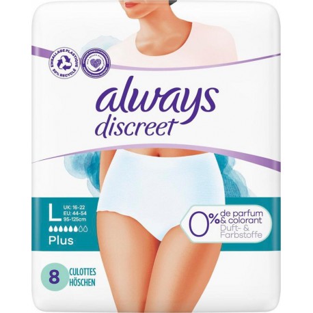 ALWAYS DISCREET CULOTT.L 0%X8 paquet 8 culottes