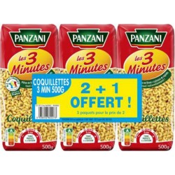 Panzani Pâtes&nbsp;Les 3 Minutes Coquillettes 3x500g 1.5Kg