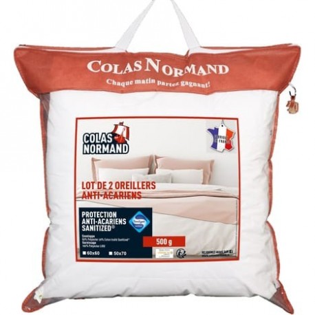 Colas Normand Lot de 2 oreillers moelleux en polycoton anti-acariens SANITIZED LEGERE 60x60cm
