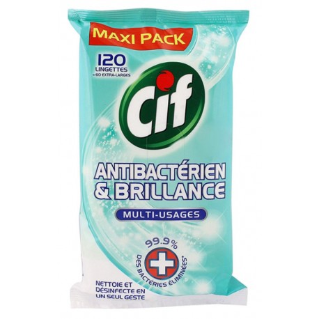 Cif Maxi Pack Antibactérien et Brillance Multi-Usages 120 Lingettes (lot de 6)