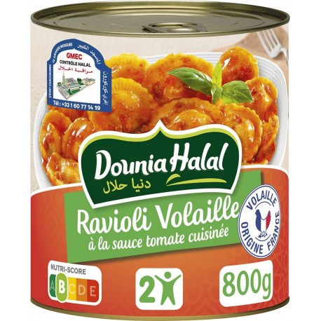 Dounia Halal Ravioli Volaille à la Sauce Tomate cuisinée 800g