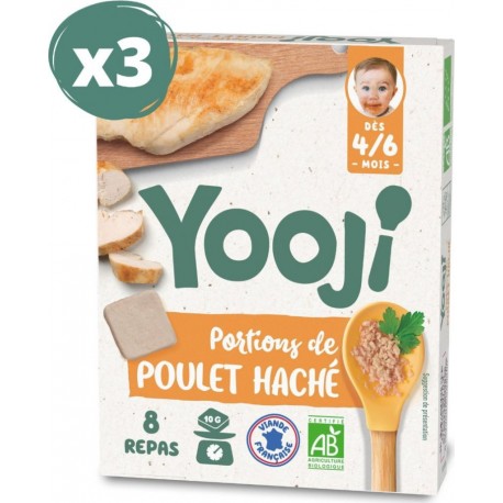Yooji Portions De Poulet Haché Bio Pour 24 Repas Bébé Dès 4-6 Mois x3 240g
