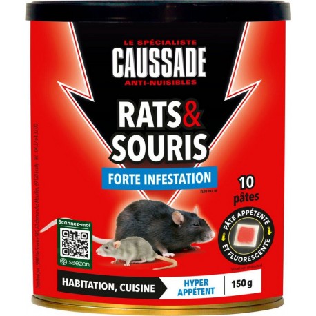 CAUSSADE Raticide Rats & Souris Pat'appât Forte Infestation 150g