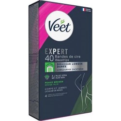 Veet expert bandes de cire froide épilation corps & jambes peaux sèches x40