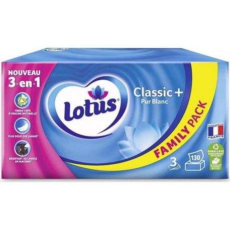 LOTUS Mouchoirs Classic Pur Blanc x130 Family Pack