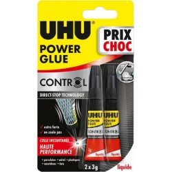 UHU POWER GLUE COLLE BRICOLAGE BLISTER 6GR 2CT TUBE LIQUIDE AVEC SOLVANT