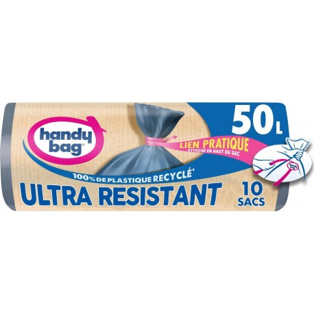 Handy Bag Sacs poubelle Ultra Résistant Plastique recyclé lien pratique 50L x10