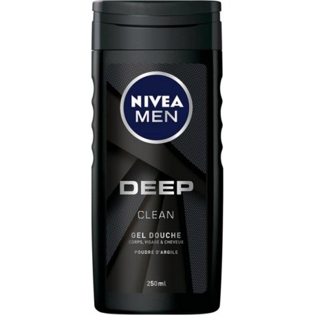 Nivea Men Gel Douche Deep Clean Corps Visage & Cheveux Poudre d’Argile 250ml (lot de 6)