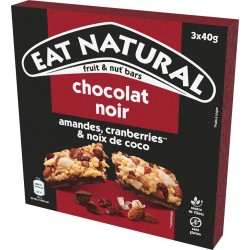 EAT NATURAL Barres Céréales Amandes Cranberries Noix de Coco et Chocolat Noir Sans Gluten 3x40g 120g