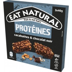 EAT NATURAL Barres Céréales Protéines Cacahuètes et Chocolat Noir Sans Gluten 3x40g 120g