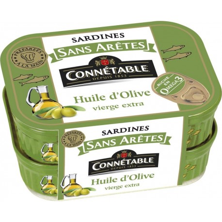 CONNETABLE Sardines sans arêtes à l'huile d'olive vierge extra les 2 boîtes 276g