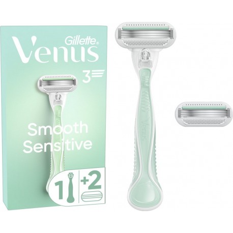 GILLETTE Coffret Rasoir et Lames Pour Femme Smooth Sensitive 3 Produits le rasoir + 2 recharges