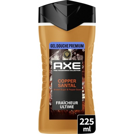 AXE Gel douche Homme Corps Parfum aux Huiles Essentielles Bois de Santal Miel et Poivre Premium Copper Santal 225ml