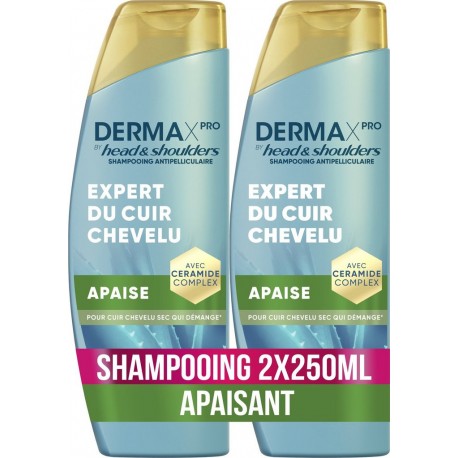 HEAD & SHOULDERS Shampooing Antipelliculaire Derma X pro Apaise Extrait d'Aloe Vera lot de 2 flacons de 250ml