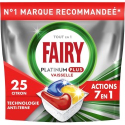 FAIRY Tablette Lave-Vaisselle Platinum Plus All In One Technologie Anti-Terne Citron 7en1 25 tablettes lave-vaisselle