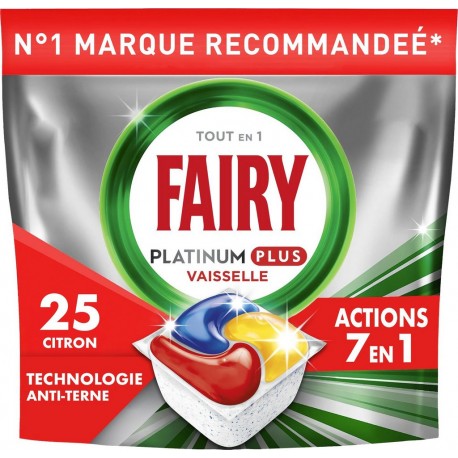 FAIRY Tablette Lave-Vaisselle Platinum Plus All In One Technologie Anti-Terne Citron 7en1 25 tablettes lave-vaisselle