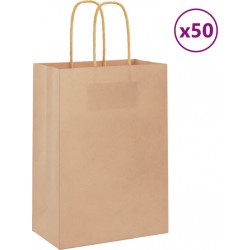 Vidaxl Sacs En Papier 50 Pcs Avec Poignées Marron 15x8x21 Cm