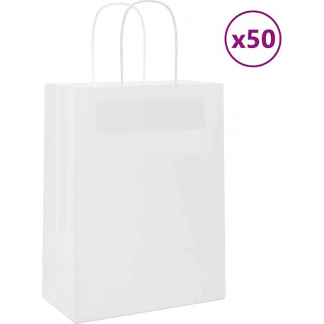 Vidaxl Sacs En Papier 50 Pcs Avec Poignées Blanc 21x11x28 Cm