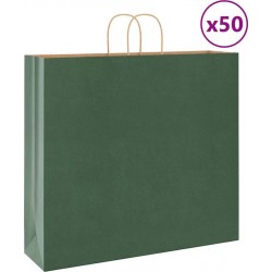 Vidaxl Sacs En Papier 50 Pcs Avec Poignées Vert 54x15x49 Cm