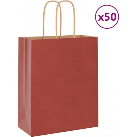 Vidaxl Sacs En Papier 50 Pcs Avec Poignées Rouge 18x8x22 Cm