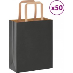 Vidaxl Sacs En Papier 50 Pcs Avec Poignées Noir 18x8x22 Cm