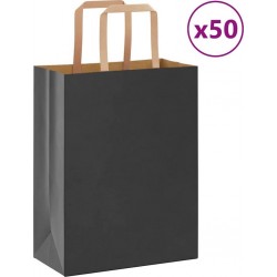Vidaxl Sacs En Papier 50 Pcs Avec Poignées Noir 21x11x28 Cm