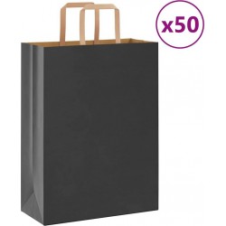 Vidaxl Sacs En Papier 50 Pcs Avec Poignées Noir 26x12x35 Cm