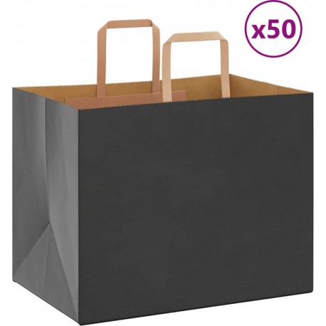Vidaxl Sacs En Papier 50 Pcs Avec Poignées Noir 32x22x24 Cm