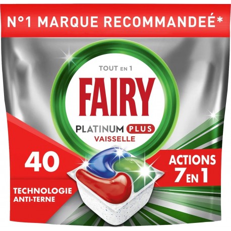 FAIRY Tablette lave-Vaisselle Platinum Plus Tout en 1 Action 7-en-1 Propreté Intense x40
