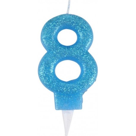PARIS PRIX Bougie D'anniversaire Paillette chiffre 8 7cm Bleu
