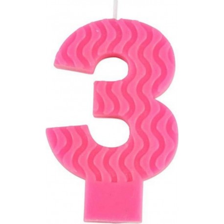 PARIS PRIX Bougie D'anniversaire En Cire D'abeille chiffre 3 8cm Rose