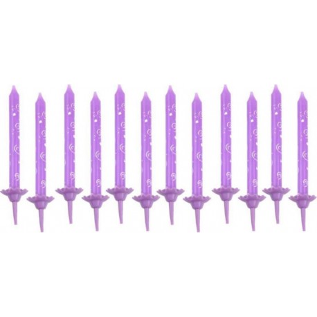 PARIS PRIX Lot De 12 Bougies D'anniversaire arabesques 6cm Prune