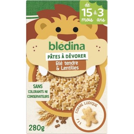 BLEDINA Plat bébé Pâtes Blé tendre et Lentilles dès 15 mois